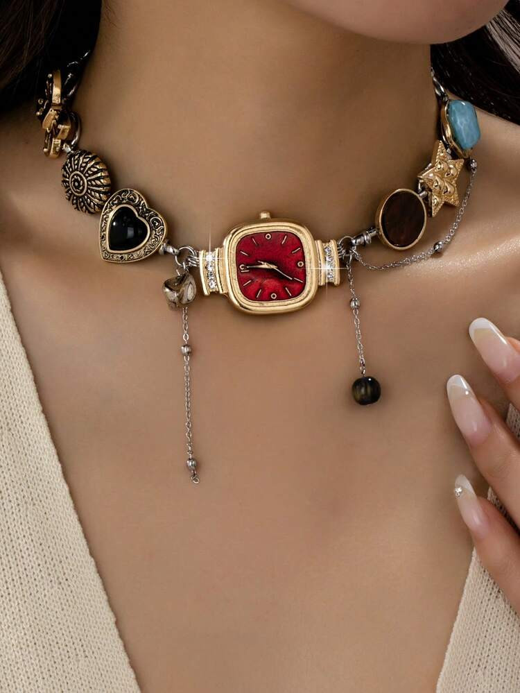1pc Y2K Style Multi-Element Necklace With Watch/Heart/Star/Butterfly Charms, Fashionable Charm Ne... | SHEIN