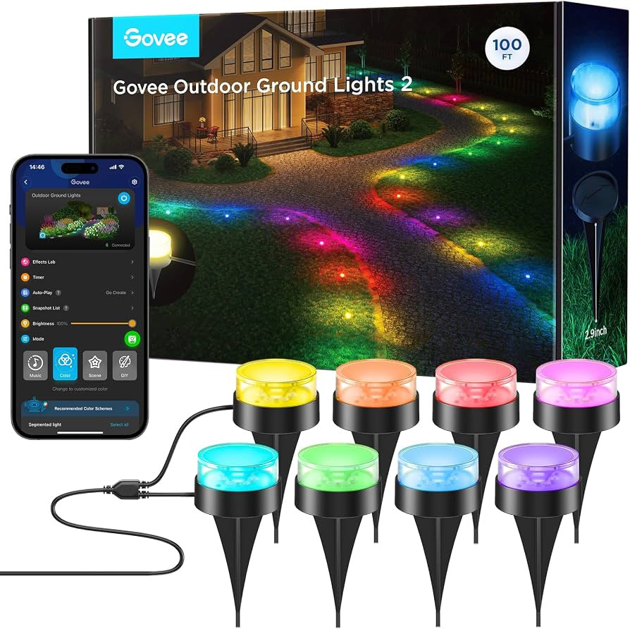 Govee Outdoor Ground Lights 2, 100ft for Patio Decorations, 30 Pack RGBIC Pathway with 100LM Warm... | Amazon (US)