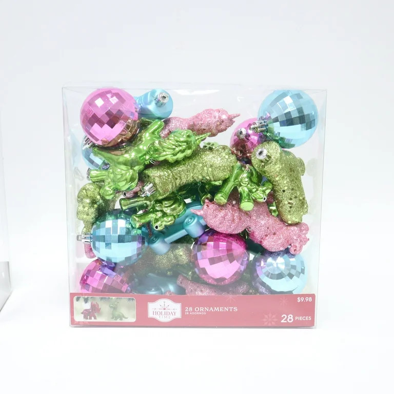 Green, Blue and Pink Disco Christmas Ornaments, 28 Count, by Holiday Time | Walmart (US)