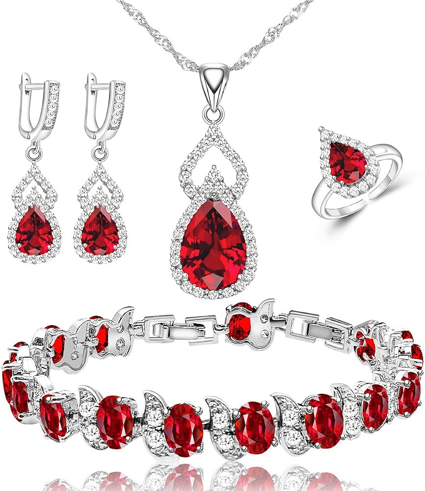 LMXXVJ Women Jewelry Set Platinum Plated Necklace Open Ring Earrings Bracelet Set,Birthday/Annive... | Amazon (US)