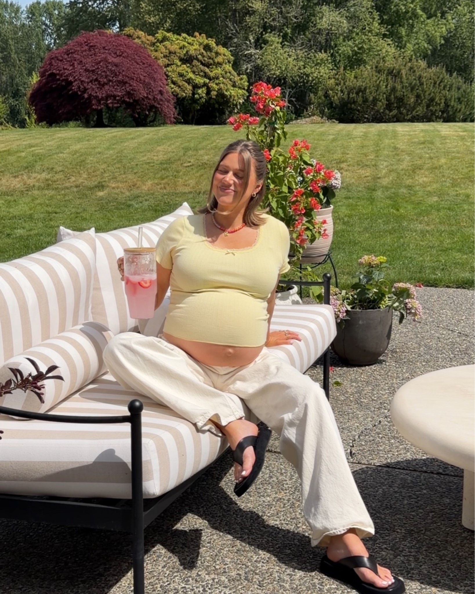 Size large in Amazon tee I love the look and feel it’s lightweight but not see through! Jeans I’m up one from my typical size pre pregnancy - I think they run large so if you aren’t pregnant size DOWN. Low rise and so cute tho. Flip flops true to size. 

#bumpstyle #pregnancystyle #amazonfashion #leopardtote #lowrise #bresheppard
