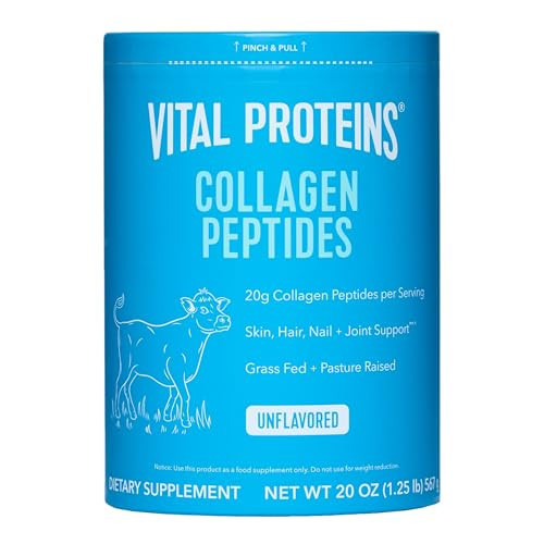 Vital Proteins Grass Fed Collagen Peptides Powder, Supports Hair, Skin, Nails, Bones, and Joints Health, Hydrolyzed Peptides - Zero Sugar, Unflavored, 20oz | Amazon (US)