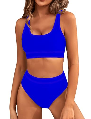 BMJL Women's High Waisted Bikini Sets Sporty Two Piece Swimsuits Color Block Cheeky High Cut Bath... | Amazon (US)