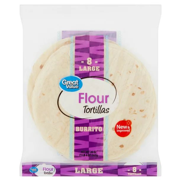 Great Value Large Burrito Flour Tortillas, 8 count, 20 oz - Walmart.com | Walmart (US)