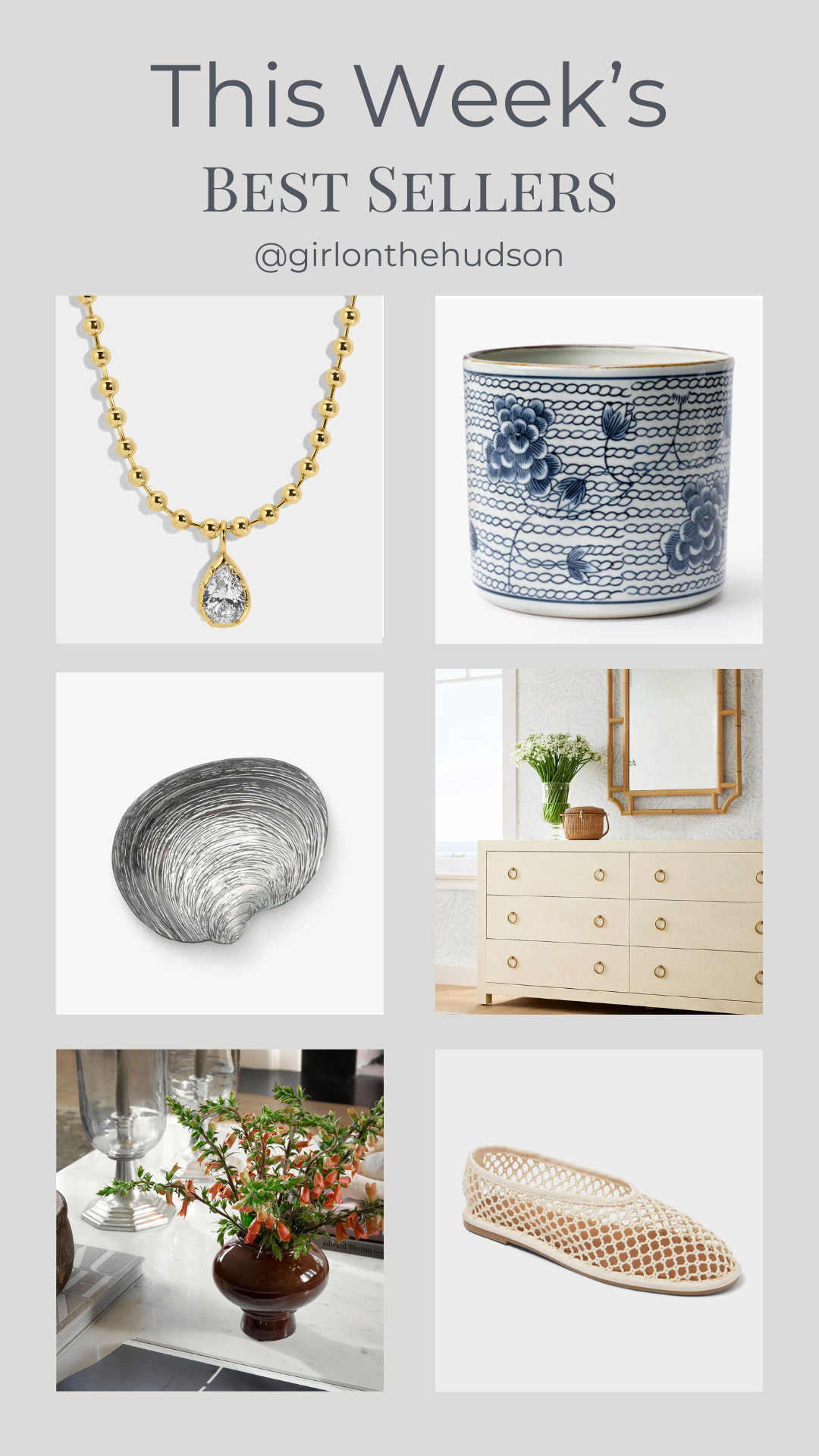 This week's best sellers! 

My favorite spring vase back in stock, the necklace that I keep getting stopped on the street about, the prettiest silver shell dish, our Serena & Lily bedroom dresser (on sale!!), the cutest mini vase, and my crochet ballet flat that I've been wearing on repeat!
 

 

#LTKootd #LTKHome #LTKSaleAlert
