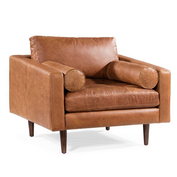 Florence Mid Century Modern Lounge Chair Cognac Tan - Poly & Bark | Target