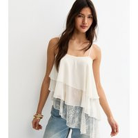 Women's Off White Lace Asymmetric Tiered Cami Top New Look | New Look (UK)