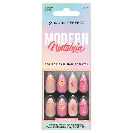 Salon Perfect Artificial Fake Press Ons, 337 Modern Nostalgia, Smiley Checkered, Short Almond, File and Glue Included, 30 Nails | Walmart (US)
