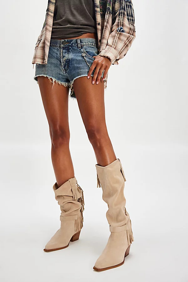 Faith Fringe Western Boots Shoe by Free People in Sunstone Sand Suede, Size: US 9 | Free People (UK)