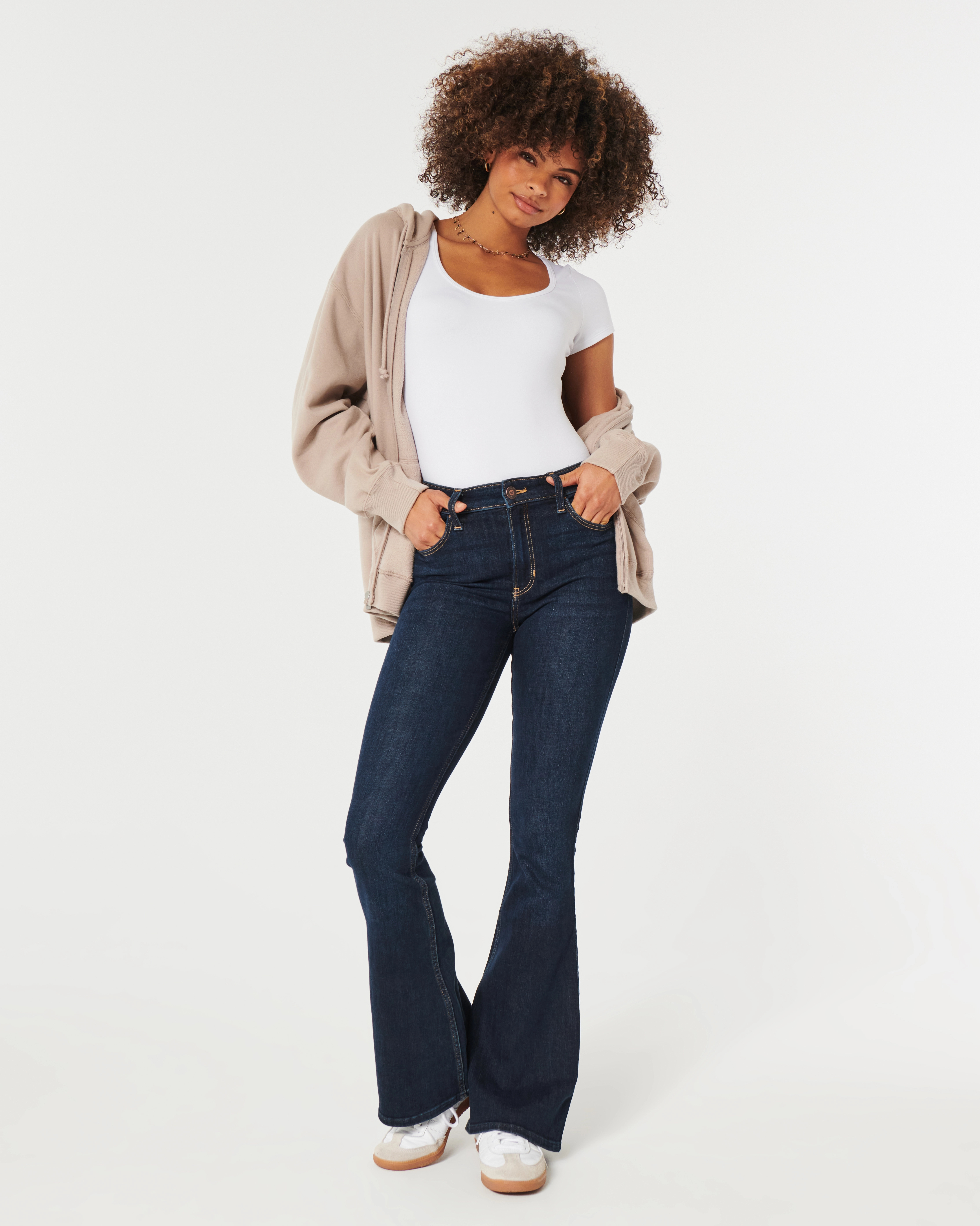 High-Rise Dark Wash Flare Jeans | Hollister (US)