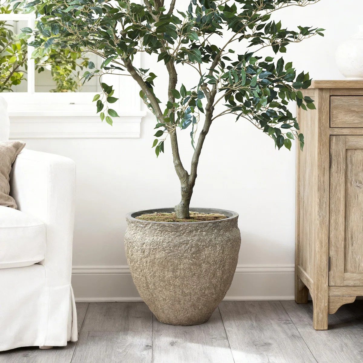Weathered Stone Finish Round Planter, 16.5" Round, Textured Concrete-Style Pot | Wayfair North America