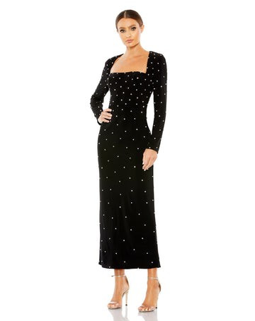 Allover Rhinestone Long Sleeve Dress | Mac Duggal