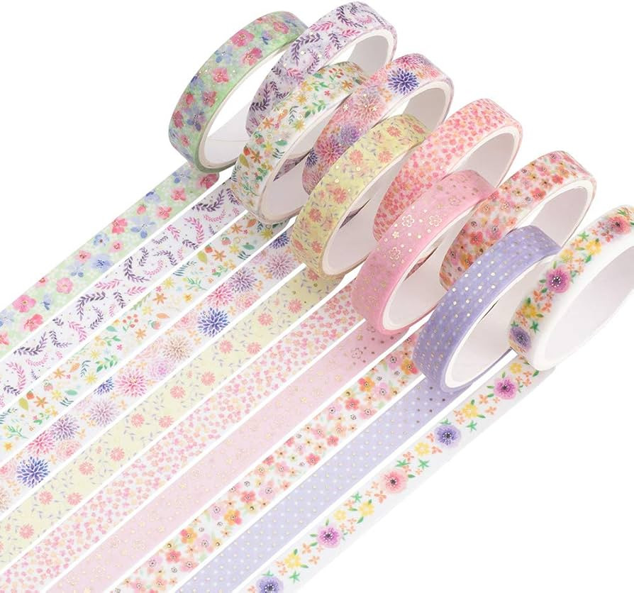 YUBBAEX 10 Rolls Sparkling Washi Tape Set 8mm Skinny Gold Foil Decorative Masking Washi Tapes for... | Amazon (US)