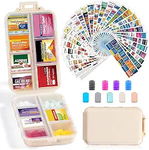 14 Grids Travel Pill Organizer Box with 415-Pcs Medicine Name Labels - Pocket Daily Pharmacy Case... | Amazon (US)