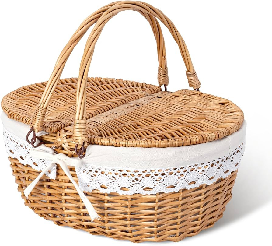 GRANNY SAYS Picnic Basket, Wicker Basket with Lid, Woven Cute Basket with Handle, Storage Basket ... | Amazon (US)