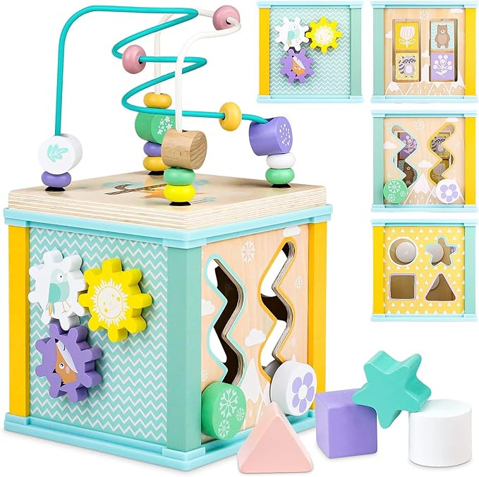 Wooden Activity Cube Montessori Toys for 1 2 3 Year Old Baby Toys 12 Months Toddlers 1-3 Birthday... | Amazon (US)