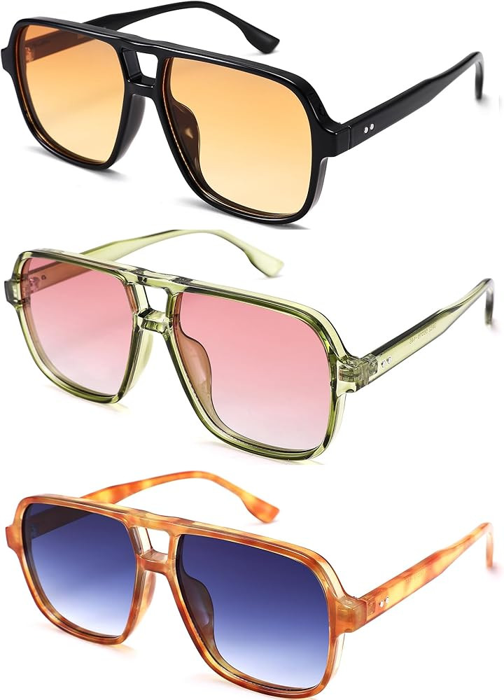 Oversized Aviator Sunglasses for Women Men - Retro 70s Square Shades Sun Glasses | Amazon (US)