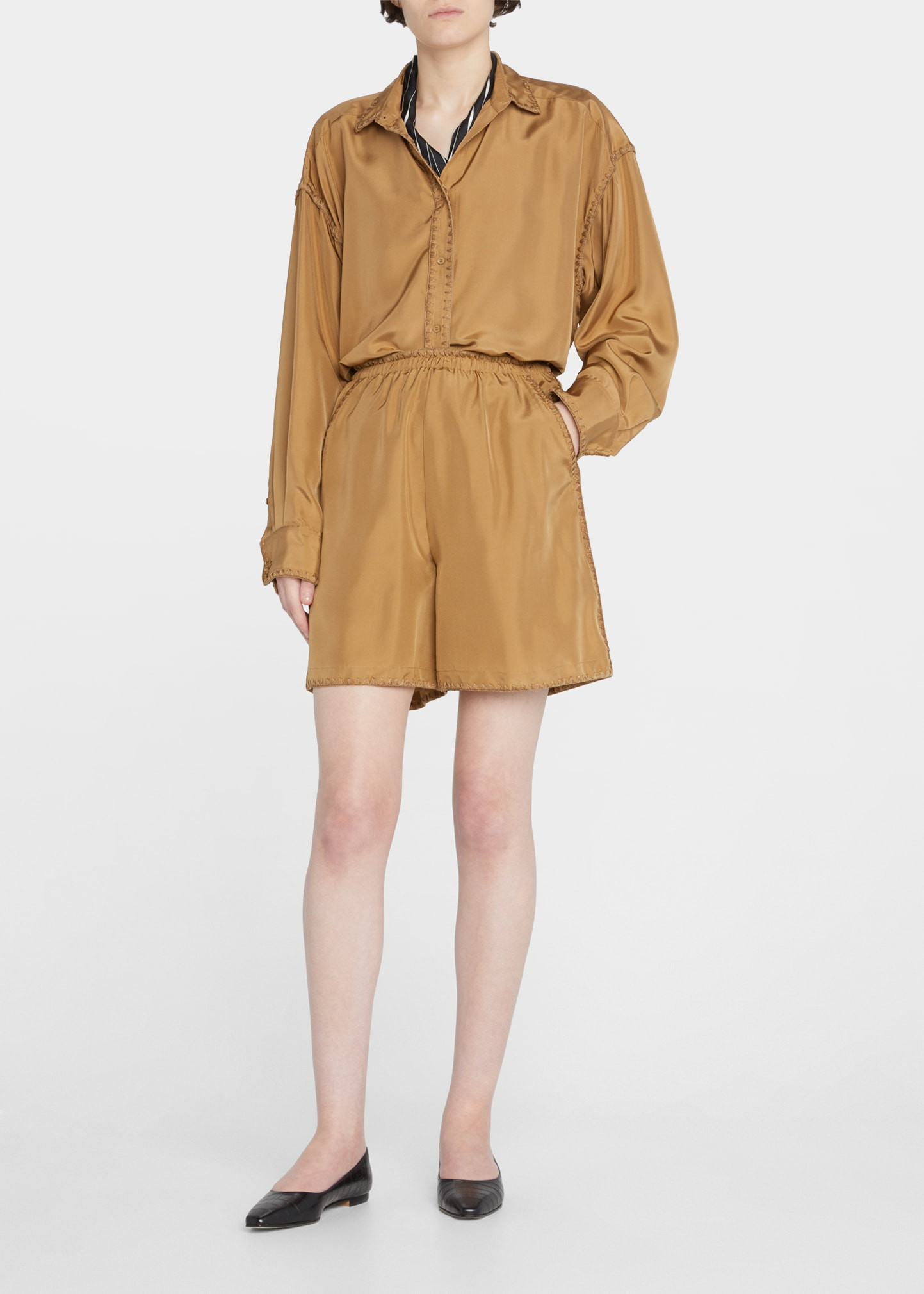 Embroidered Edge Silk Bermuda Shorts | Bergdorf Goodman