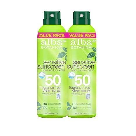 Alba Botanica Fragrance Free Broad Spectrum SPF 50 Sensitive Sunscreen Clear Spray, 6 oz (Pack of... | Amazon (US)