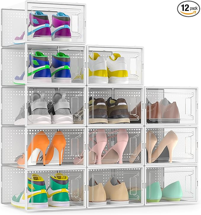 Secret Space 12 Pack Large Shoe Organizer Storage Boxes for Closet, Modular Space Saving Shoe Box... | Amazon (US)