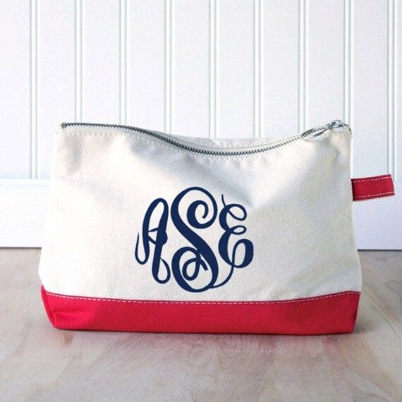 Monogram Make Up Bag - Monogrammed Makeup Canvas Bag - Monogrammed Make Up Bag - Personalized Cosmet | Etsy (US)