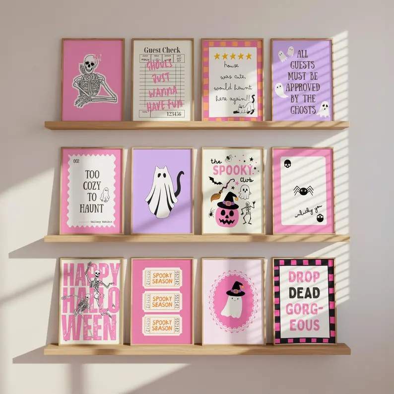 Pinkoween Coquette Halloween Wall Art Set of 12, Pink Halloween Prints Bundle, Pastel Girly Hallo... | Etsy (Global)