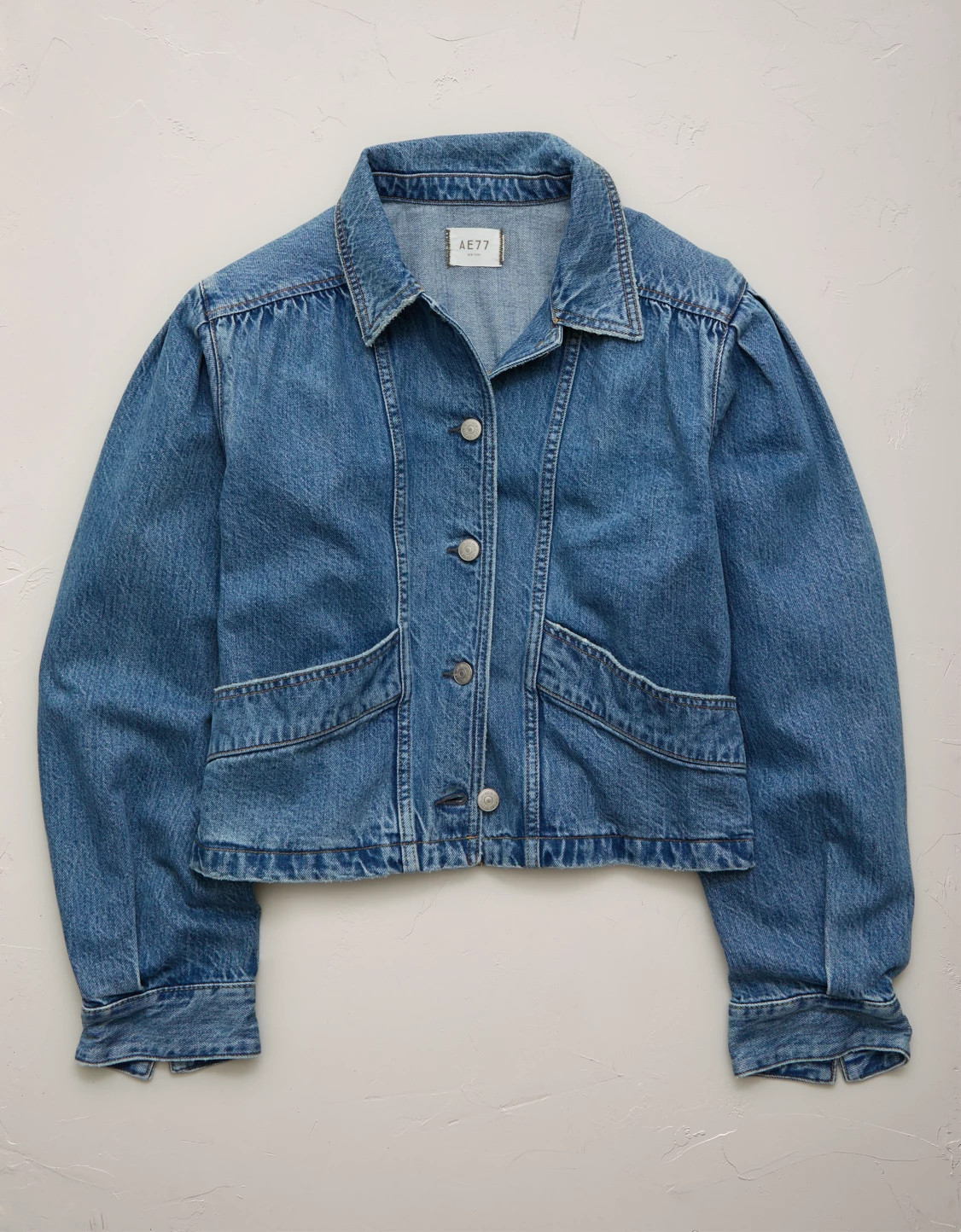 AE77 Premium Denim Cropped Jacket | American Eagle Outfitters (US & CA)
