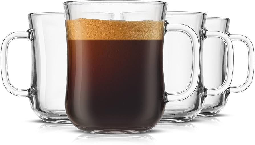 JoyJolt Glass Coffee Cups - 15.5oz Diner Coffee Mug Set of 4 Glass Coffee Mugs. Coffee Bar Access... | Amazon (US)