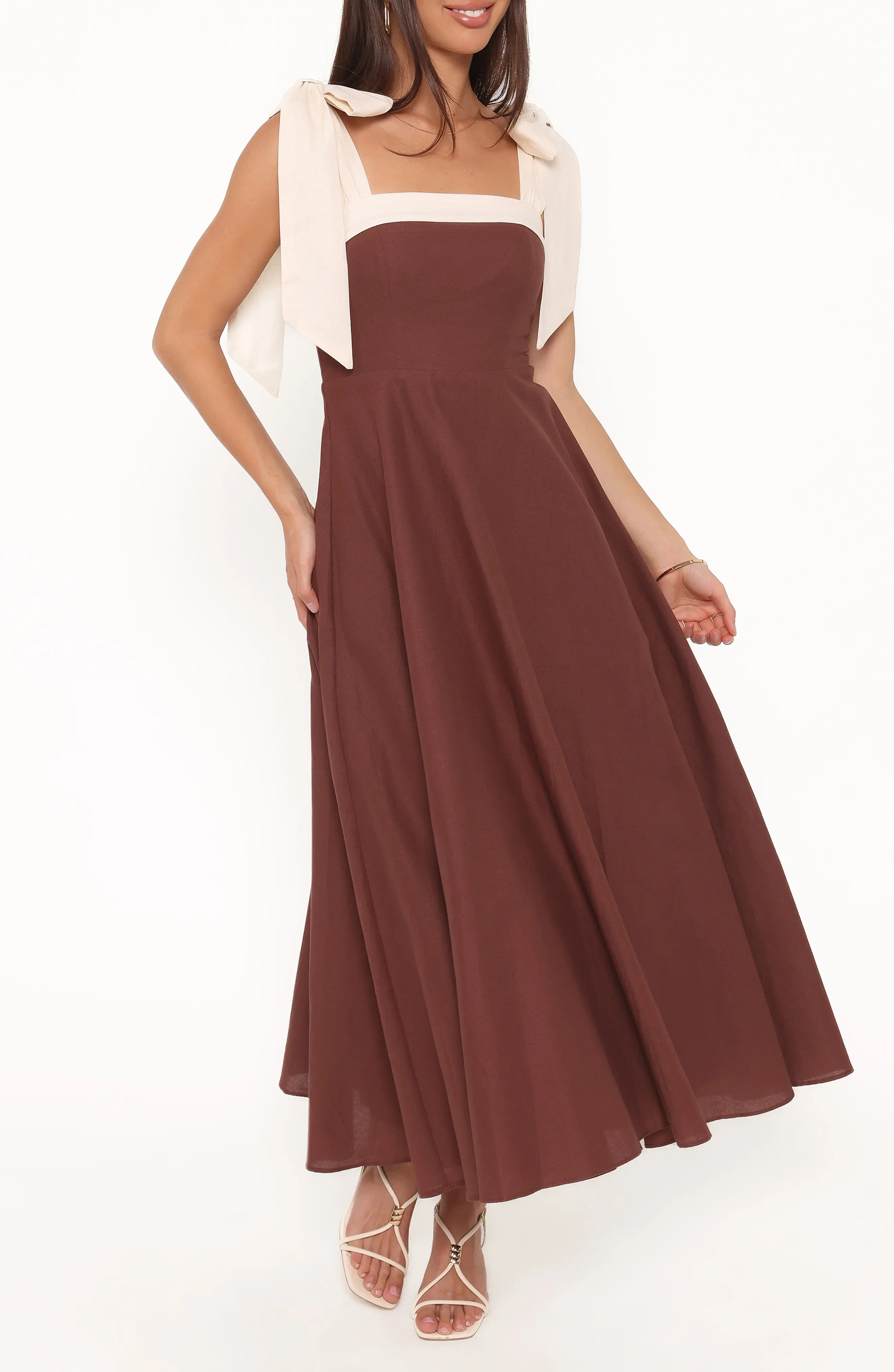 Petal & Pup Olinda Cotton & Linen Maxi Dress in Chocolate at Nordstrom, Size Small | Nordstrom