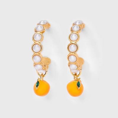 Pearl Hoop with Orange Drop Earrings - A New Day™ Orange/Gold | Target