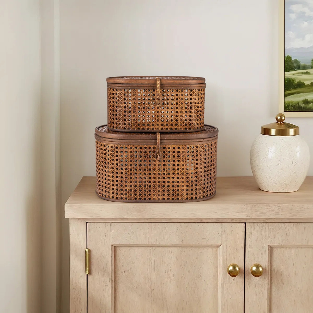 Edelie Coastal Rattan Decorative Basket - Set of 2 | Birch Lane