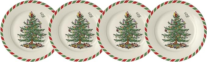 Spode Christmas Tree 8" Candy Cane Appetizer Plates (Set of 4) - Festive Holiday Tableware, Dishw... | Amazon (US)