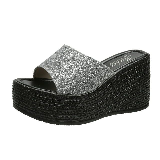 HSMQHJWE Platform Wedge Slides Shoes For Women Sandals High Heel Mules Sandals Dressy Summer Ladi... | Walmart (US)