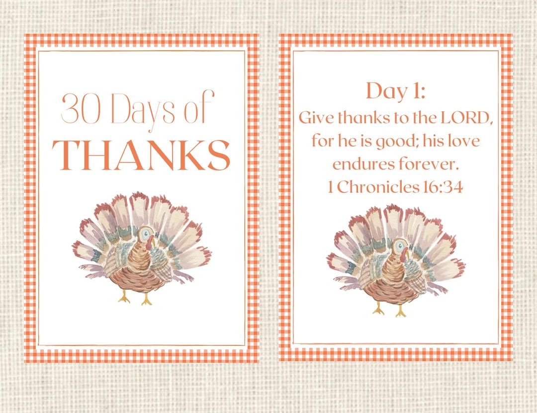 30 Days of Thanksgiving Cards - Available with Gold Bamboo Easel | Etsy (US)