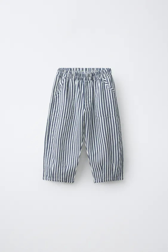 Baggy pants with an elastic waistband, front pockets, and back patch pockets. Striped print. Fabric contains 52% linen. | Zara US