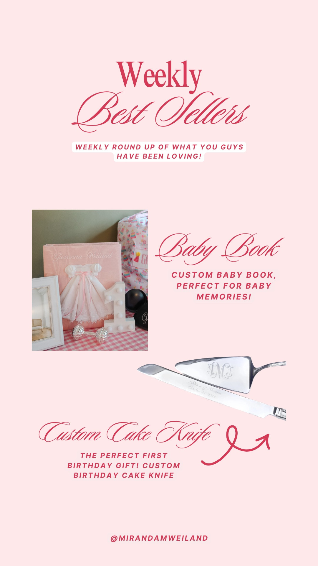 Weekly best sellers! The sweetest baby book with tons of details. Customize with a name! Then Giovanna’s birthday cake knife. Will use every year on her birthday! 🎁

#LTKBaby #LTKKids