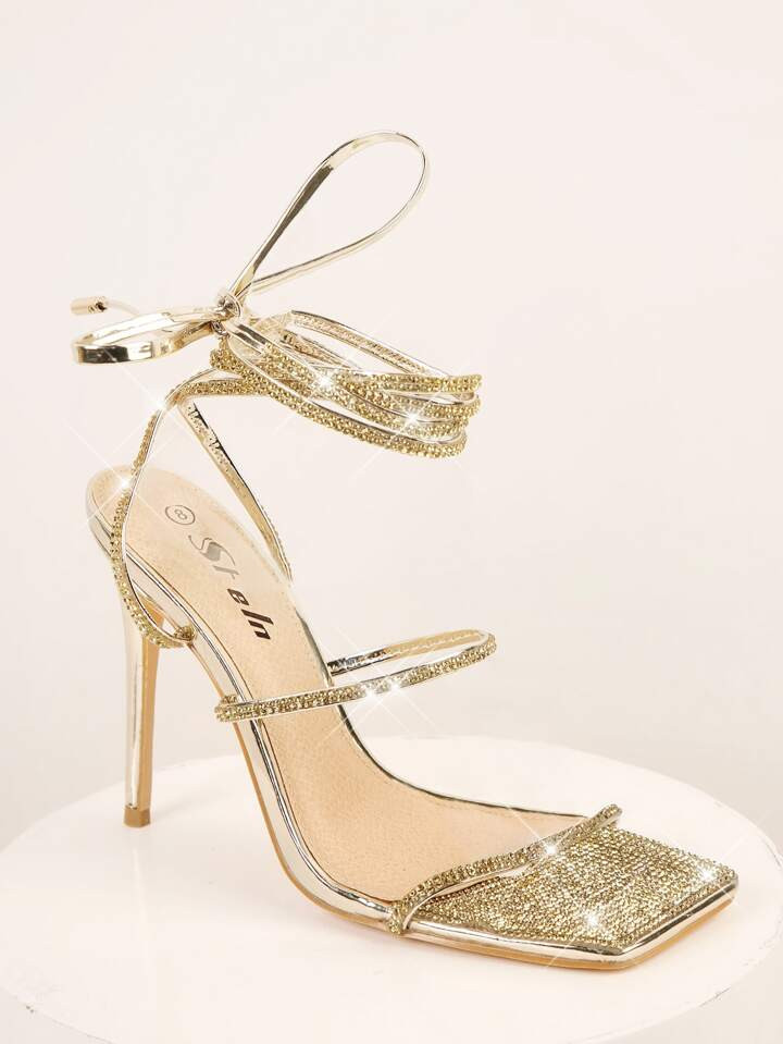 AU$32.95Metallic Jeweled Detail Wrap Around Ankle Heels4.91(500+)Color: GoldSizeAU
        Size G... | SHEIN