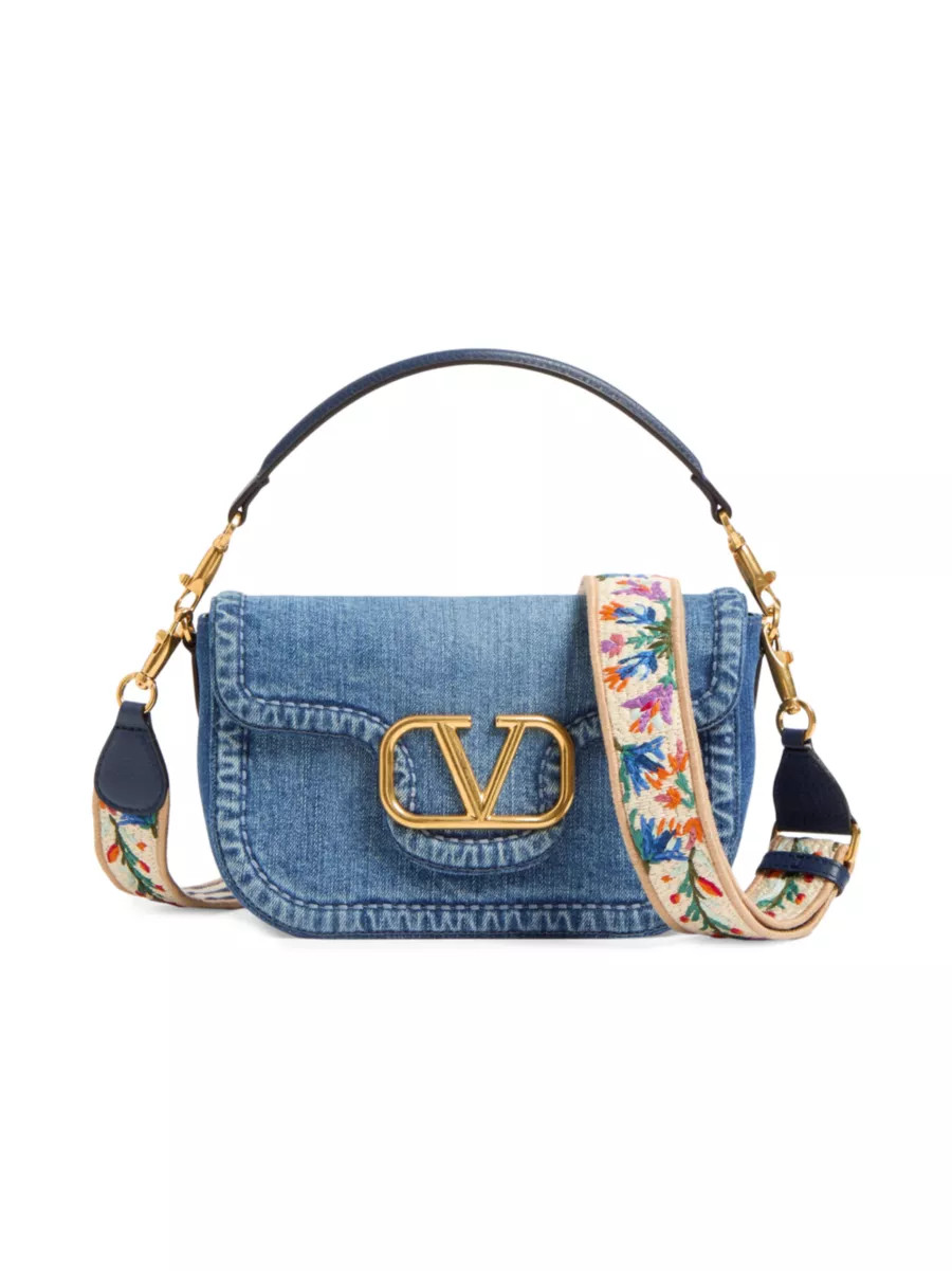 Alltime Denim Shoulder Bag with Embroidered Ribbon Strap | Saks Fifth Avenue