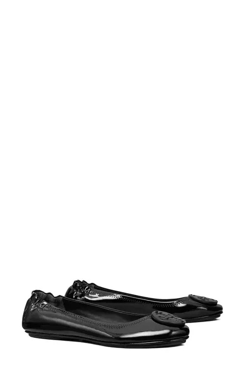 Tory Burch Minnie Travel Ballet Flat in Black Patent at Nordstrom, Size 7.5 | Nordstrom