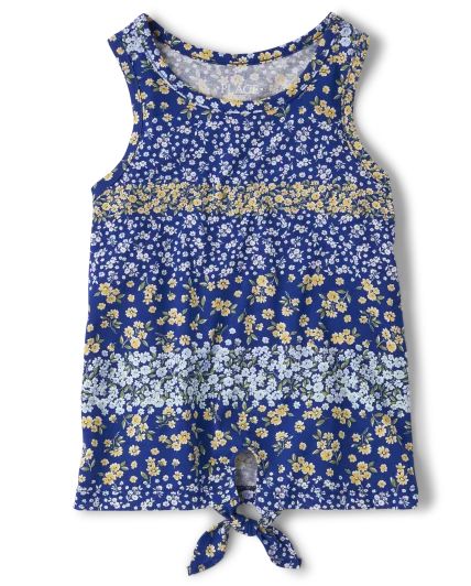Girls Floral Tie Front Tank Top - navy | The Children's Place