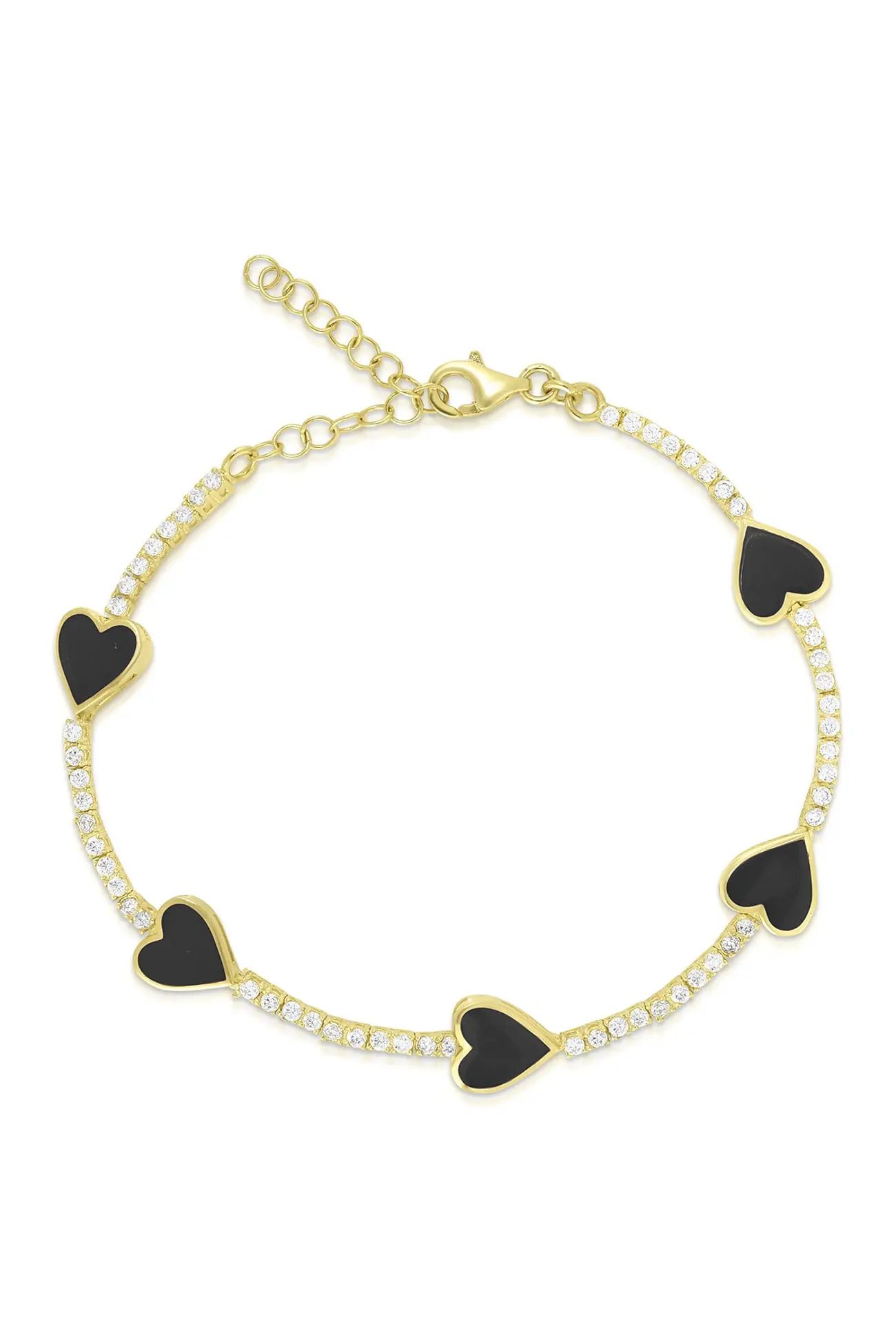 18K Yellow Gold Plated Sterling Silver CZ Black Heart Bracelet | Nordstrom Rack