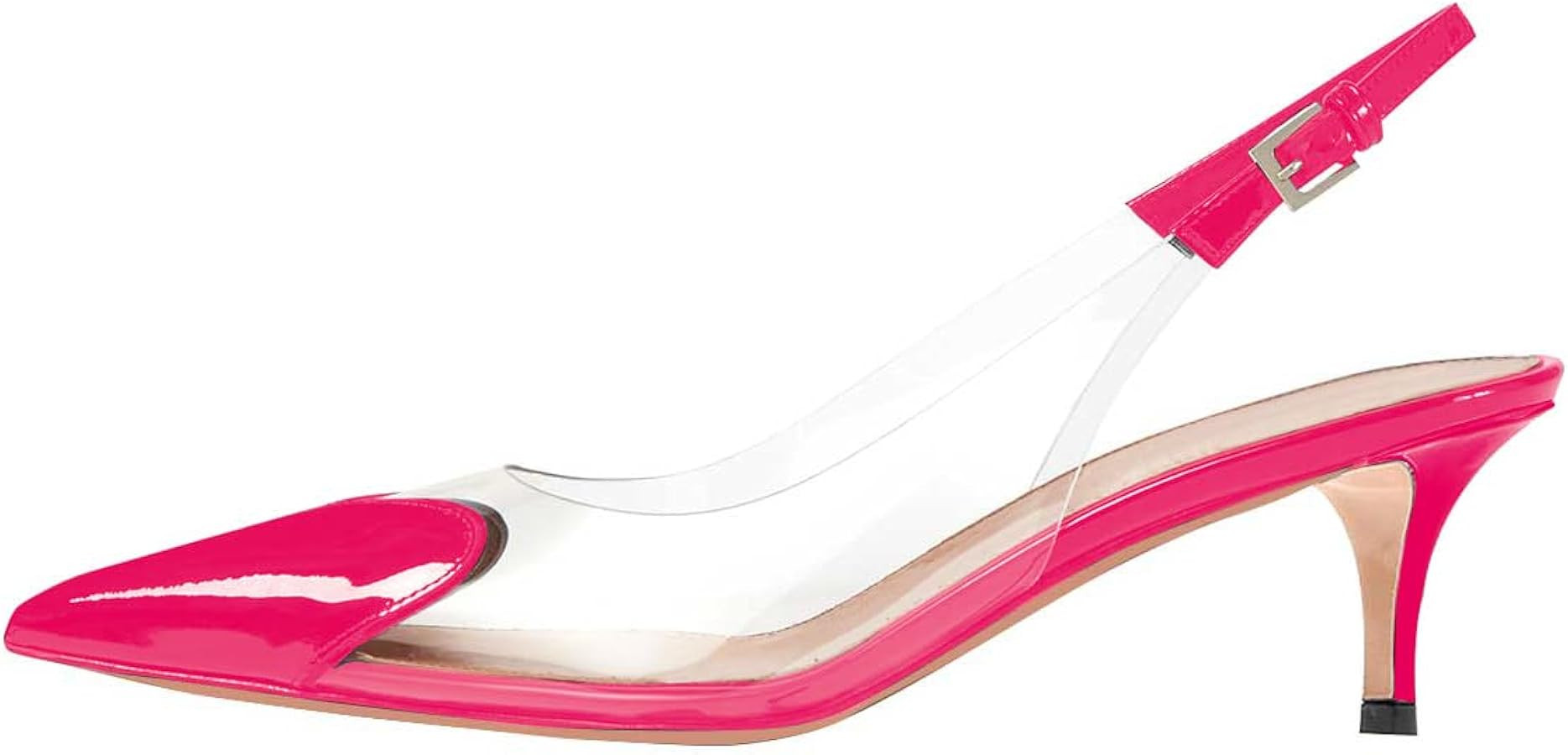Women's Kitten Heel Transparent Slingback Pumps Pointed Toe Clear PVC Slip On Backless Cap Toe Cu... | Amazon (US)