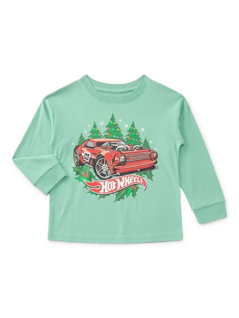 Hot Wheels Toddler Boys Holiday Graphic Tee with Long Sleeves, Sizes 12M-5T - Walmart.com | Walmart (US)