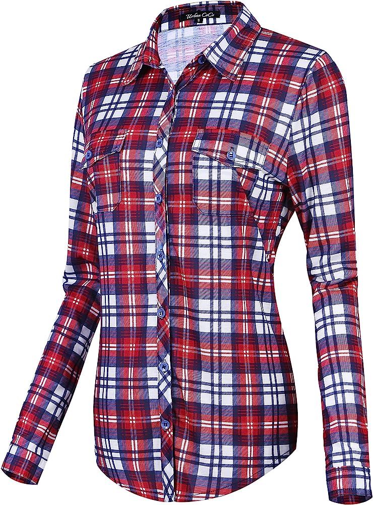 Urban CoCo Women's Classic Plaid Shirt Button Down Long Sleeve Blouse | Amazon (US)