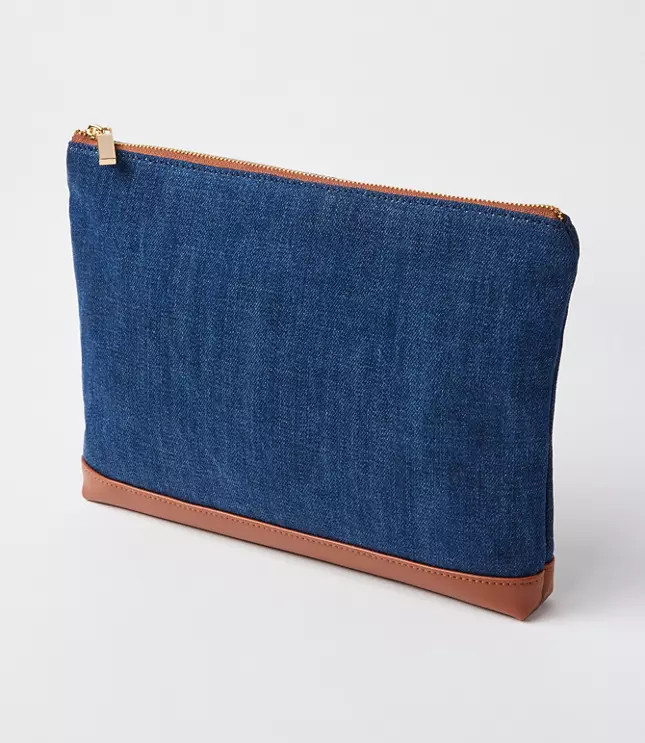 Denim & Faux Leather Pouch | LOFT