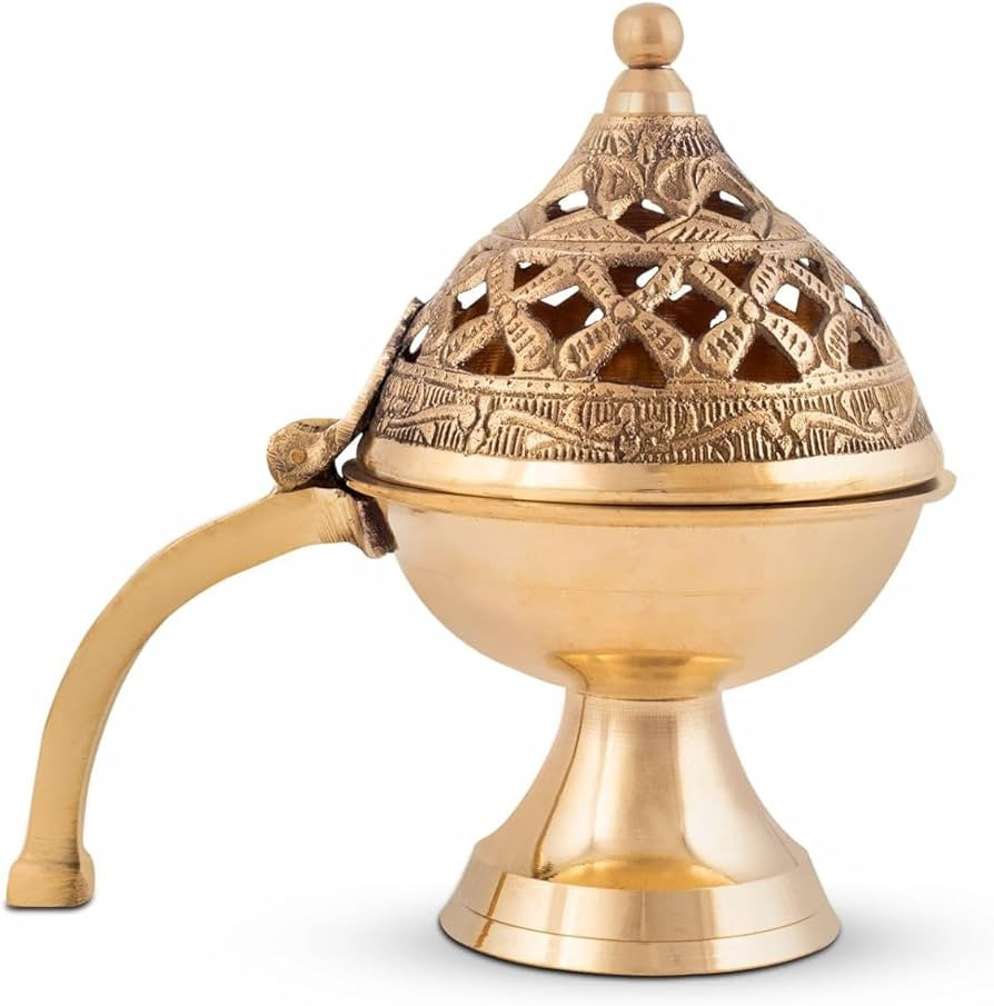 Pure Brass Loban Burner/Dhoop Dani | Round Dhuna Incense Burner for Loban & Dhoop | Traditional T... | Amazon (US)