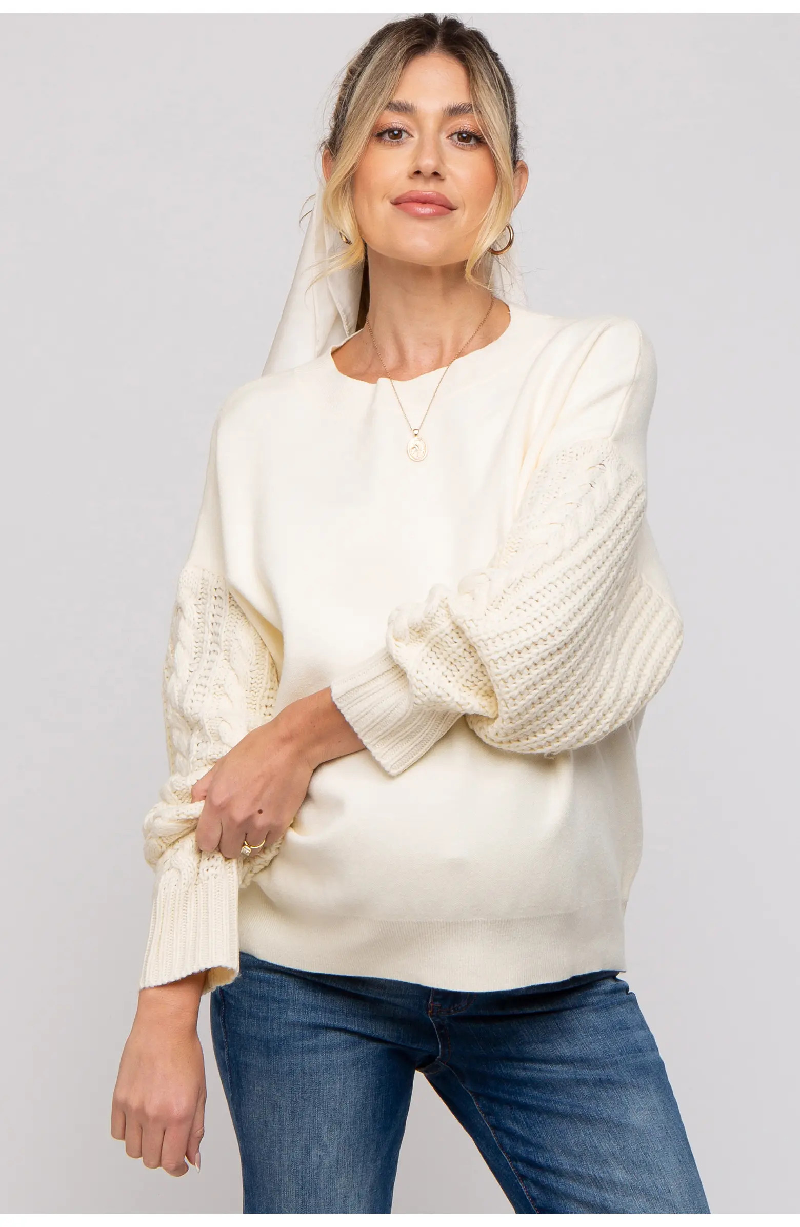 PinkBlush Cable Knit Sleeve Sweater | Nordstrom | Nordstrom