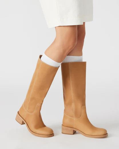RIGGS Banana Leather Square-Toe Boot | Women's Boots | Steve Madden (US)
