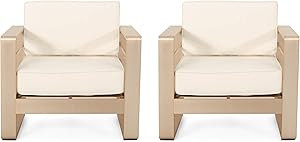 Christopher Knight Home Cheney Bay Outdoor Aluminum Club Chairs (Set of 2), Gold and White | Amazon (US)