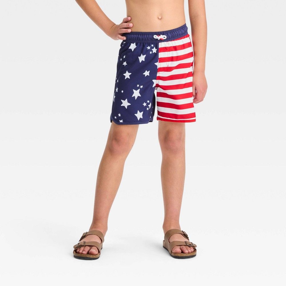 Boys' American Flag Printed Swim Shorts - Cat & Jack™ Navy Blue M Husky | Target